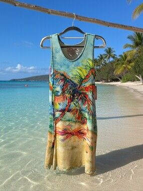 NWT - Leoma Lovegrove Tropical Palm Print Sleeveless Beach Dress - Multicolor